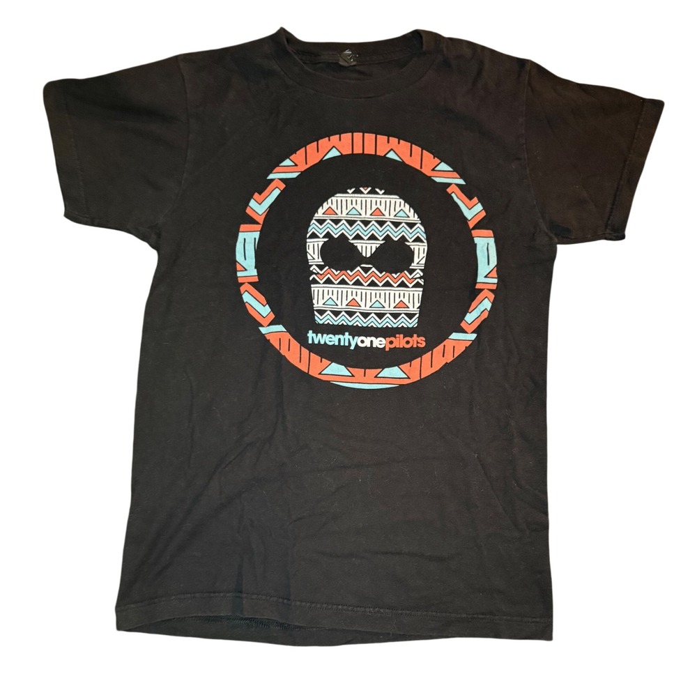 Tultex Twenty One Pilots Graphic T-Shirt Mens Small Black Tribal Mask Logo